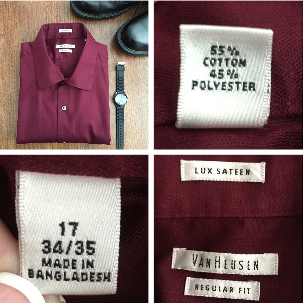 🔴 Van Heusen | Regular Fit Burgundy Wine Dress Shirt - Picture 7 of 7